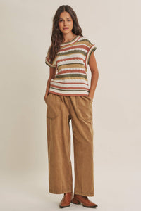 SEASONLESS TRANSITIONAL TEXTURED STRIPE SWEATER VEST: OLIVE MULTI / S