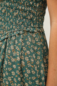 The Everly Floral Midi Dress: Agave Green – Smocked Bodice Ruffle Strap Fit & Flare Dress