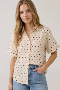 POLKA DOT BUBBLE SLEEVE BLOUSE - 45780T: CREAM / L