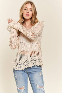 The Willow Lace Bell Sleeve Top: Natural