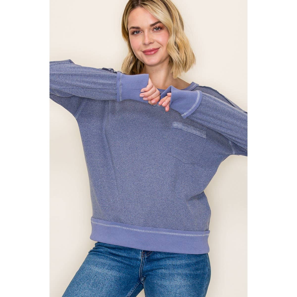 Staccato Frostline Exposed Stitch Pullover – Wide Crew Neck Cozy Knit Top | Northern Belle Boutique