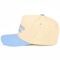 C.C MAKE HEAVEN CROWDED Letter Embroidered Trucker Hat: Sky Blue