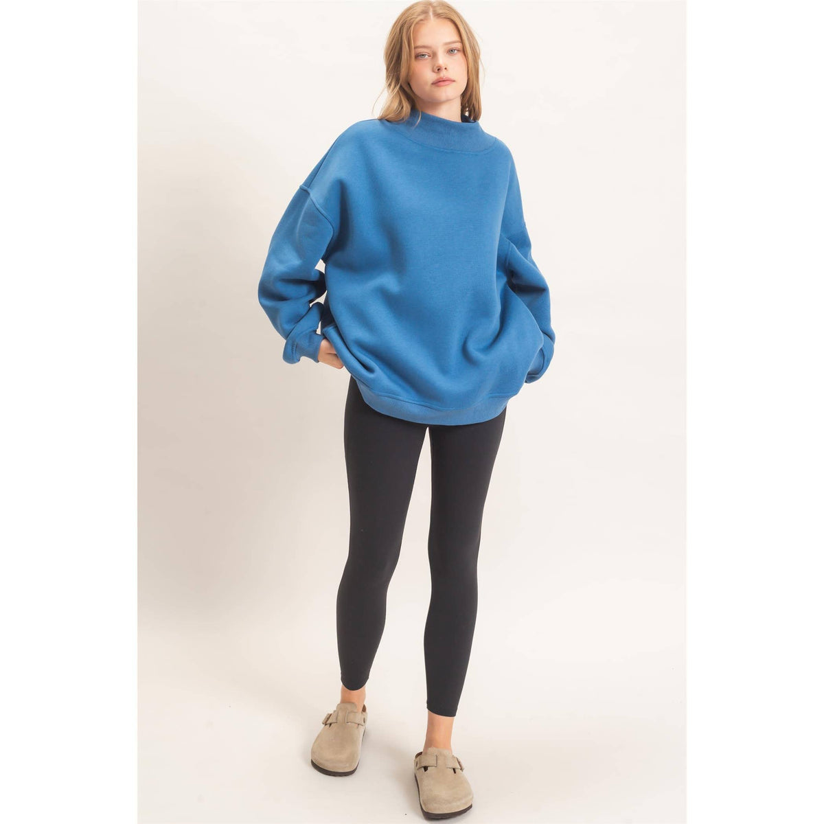 Enzyme Washed Mock Neck Sweatshirt: H.GRAY / S-M-L(2-2-2)