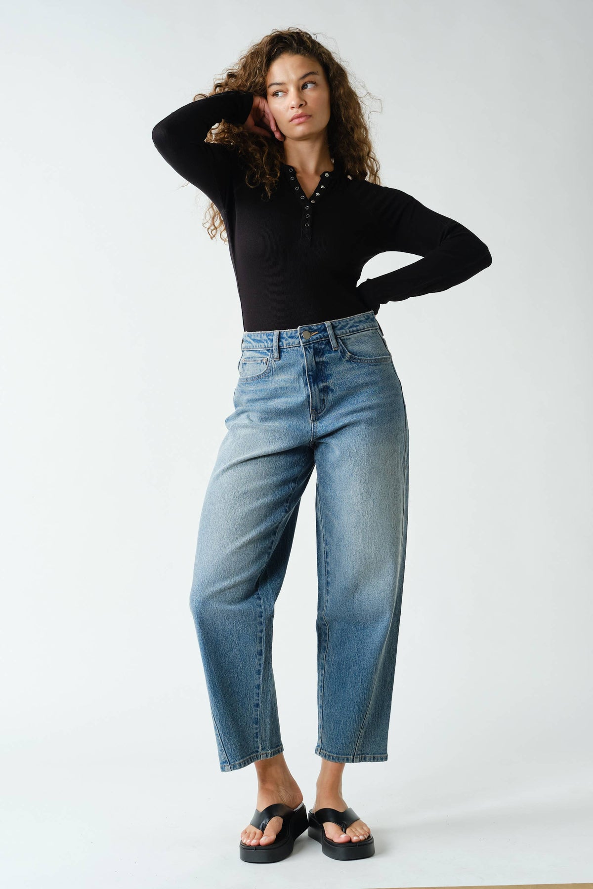 Essential Long-Sleeved Micro-Ribbed Henley Top: