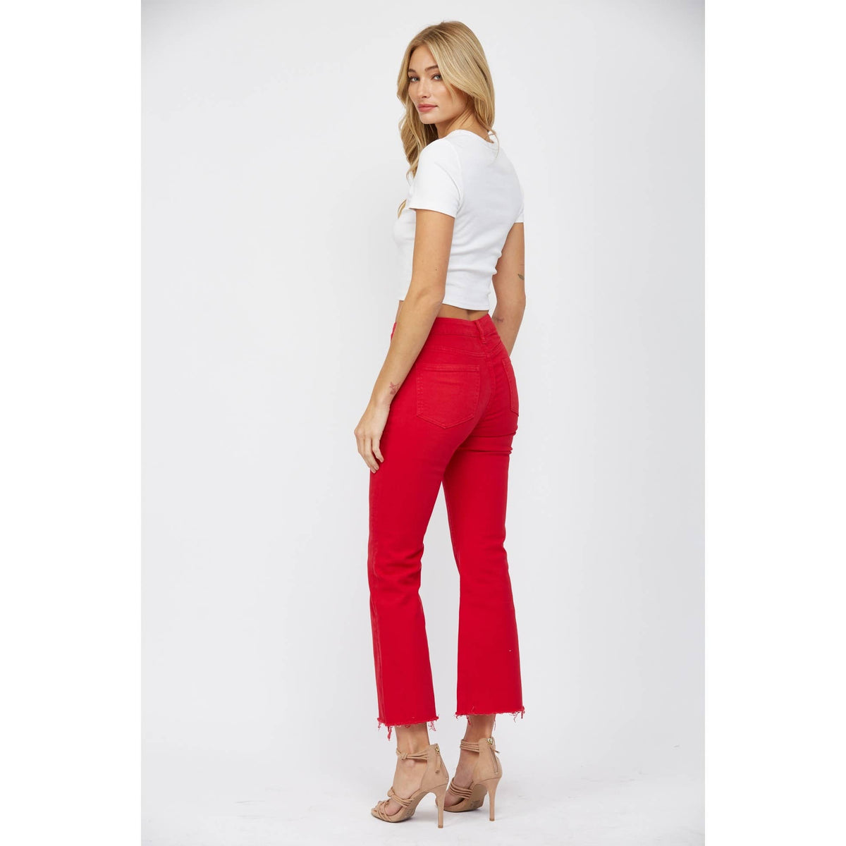 Mica DenimFriday Night Lights High Rise Ankle Flare: Wisco Red