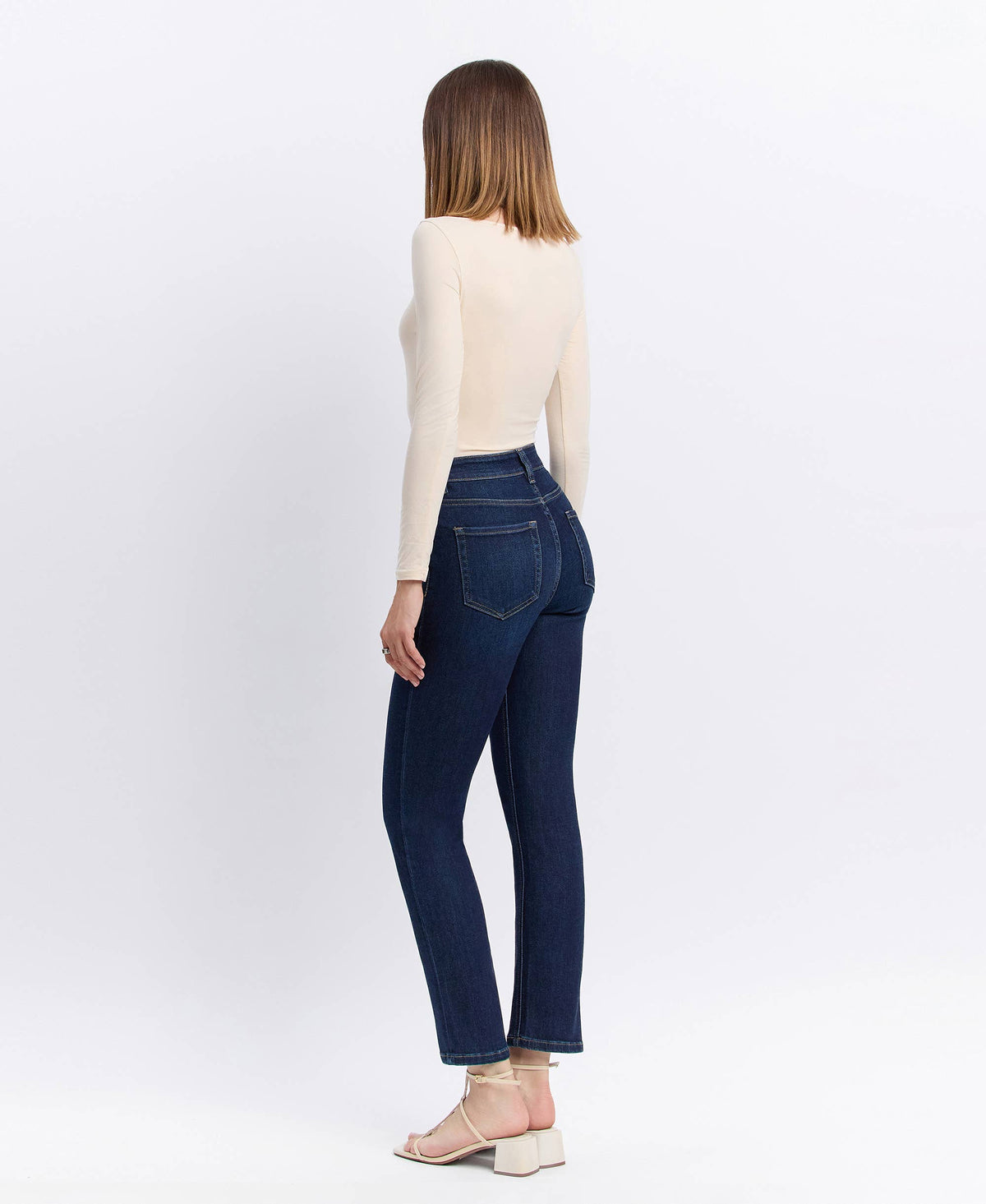 Vervet By Flying Monkey "Maren" High Rise Slim Straight Ankle Jeans – Dark Wash Denim
