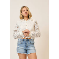 Ivory Paisley Lace Cropped Blouse: Off White