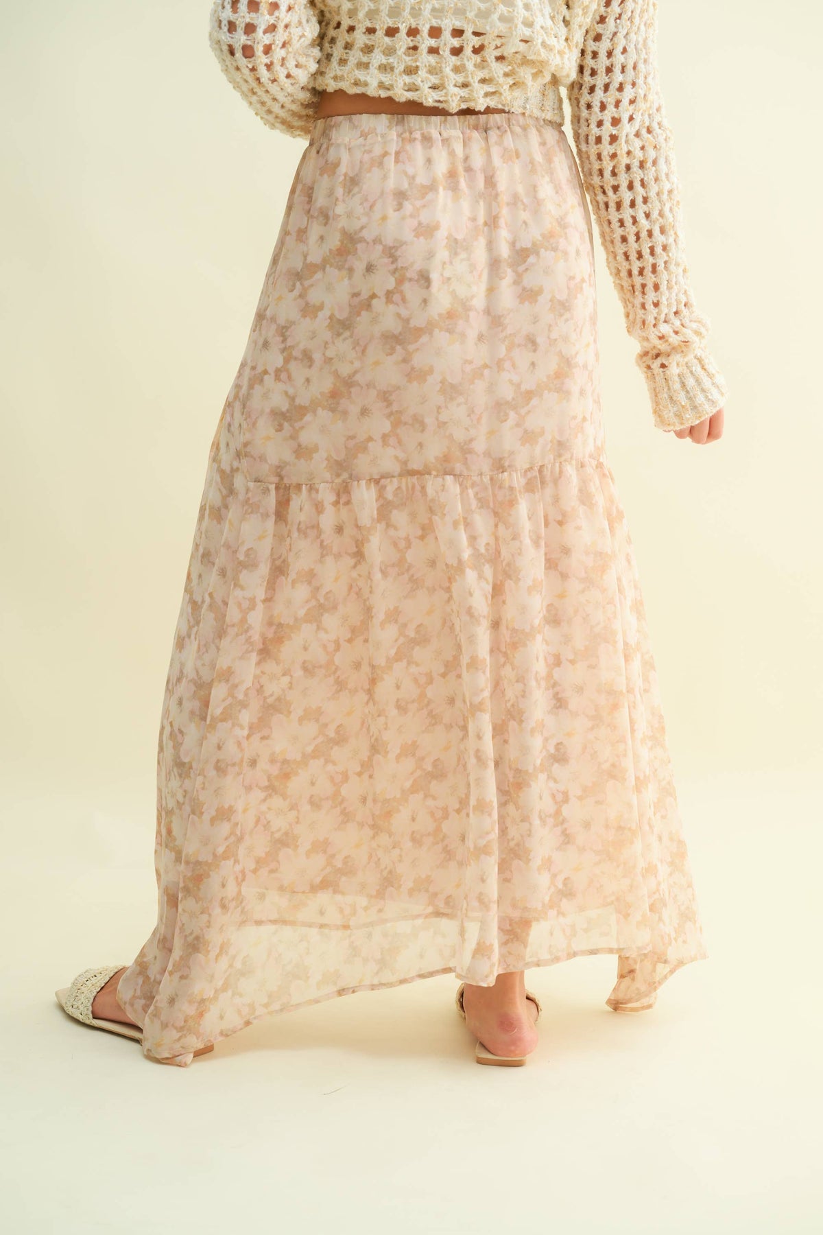 The Magnolia Meadow Maxi Skirt: Beige