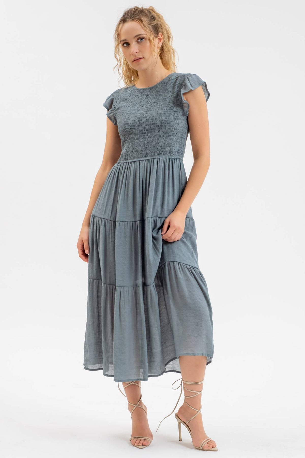 Perfect Day Smocked Tiered Midi Dress: Teal