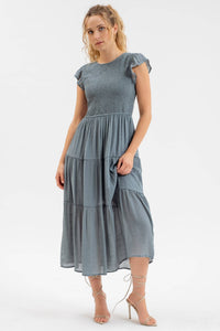 Perfect Day Smocked Tiered Midi Dress: Teal