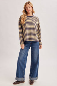 On Repeat Stripe Oversized Long Sleeve Top: Ash