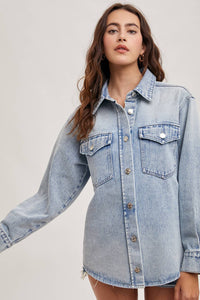 The Camille Washed Denim Shirt Jacket: Light Wash – Relaxed Button Down Shacket