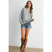 Cloud Stripe Crewneck Sweater-BMW8384: NAVY / IVORY / S