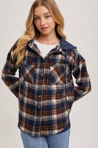 Aspen Hooded Plaid Shacket – Fall  Button-Down Jacket