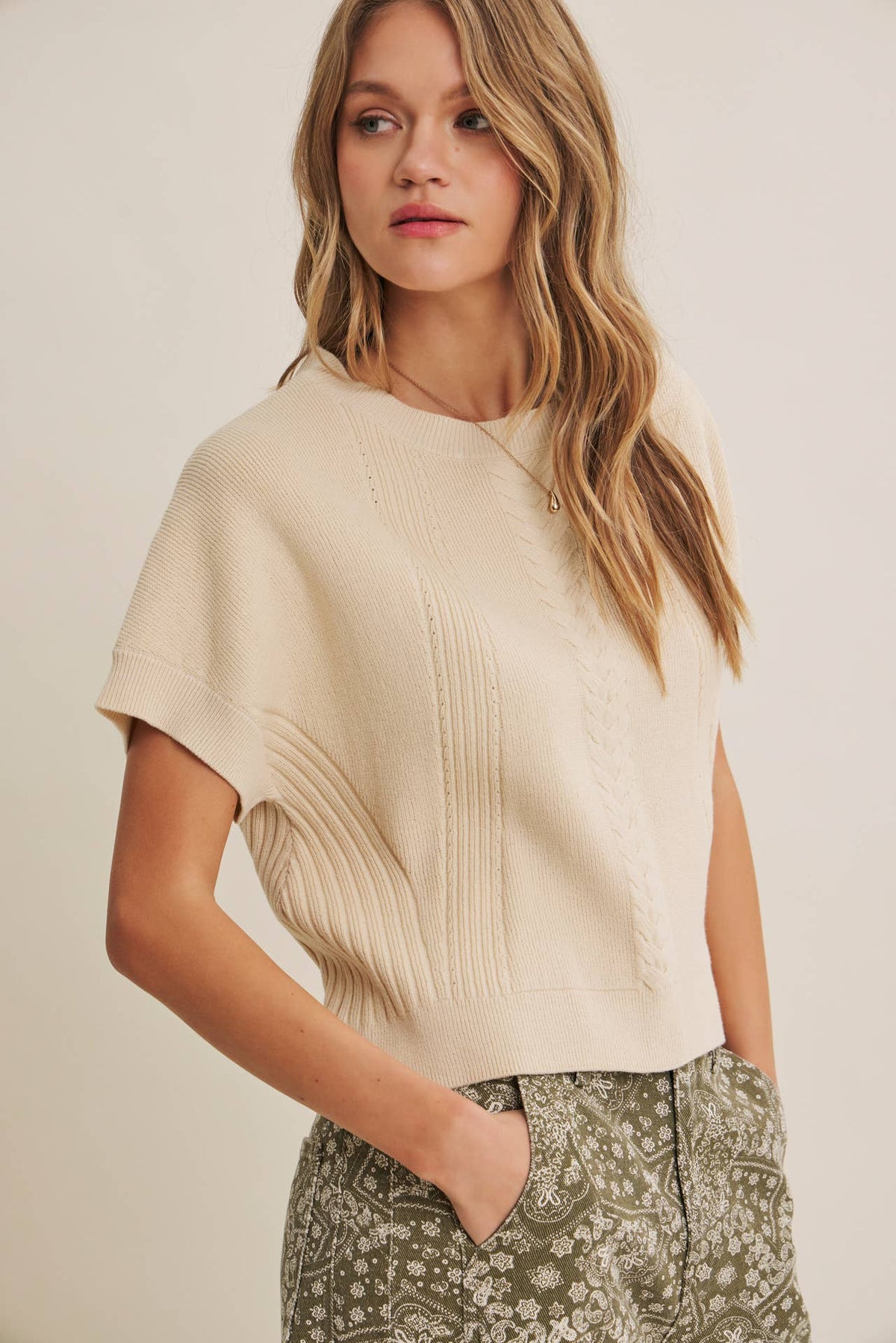 Easy Days Cable Knit Sweater Top: Sandstone