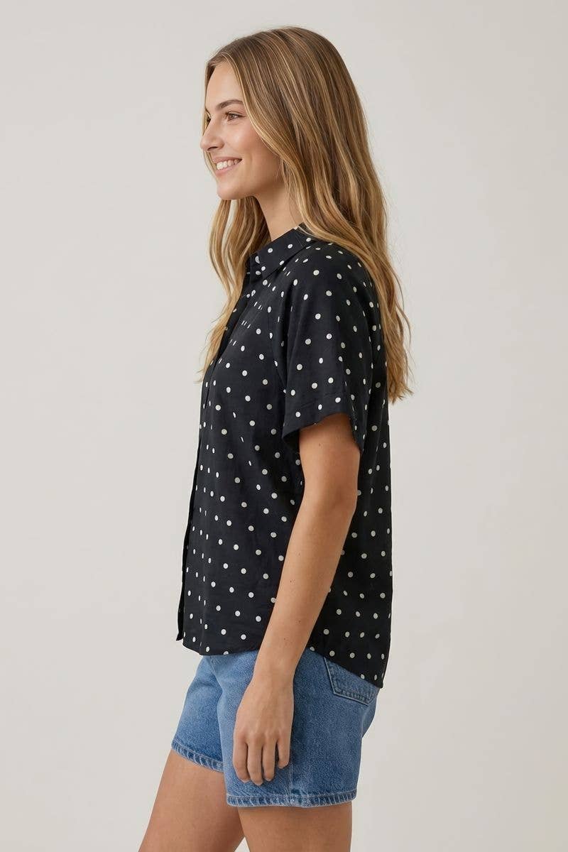 POLKA DOT BUBBLE SLEEVE BLOUSE - 45780T: CREAM / L