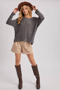 Charcoal Textured Relaxed Knit Sweater