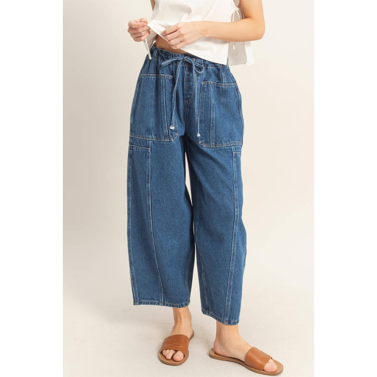 Wide Pants With Oversize Pockets: L.BLUE / S-M-L(2-2-2)