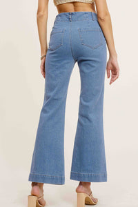 Olive High Rise Wide Leg Flare Pants – Soft Washed Stretch Denim