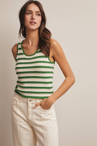 The Poppy Striped Crochet Tank: Green  – Sleeveless Textured Knit Summer Top