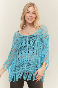 FRINGE HEM CROCHET TOP - CESW3015: Natural / ONESIZE(6)