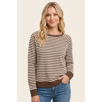 Everyday Mocha Stripe Brushed Knit Top: Mocha/ Cream