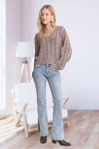 The Emery Mineral Wash Cable Knit Sweater – Mocha Taupe