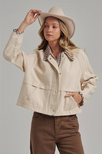 Checked Out Canvas Jacket: Oatmeal/ Brown