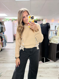 Harper Plaid Bow Detail Sweater: Taupe