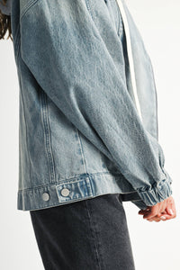 Off the Clock Mineral Wash Denim Hoodie Jacket: Light Wash