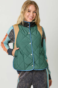 Stacey Color Block Padded Vest: Green Mix