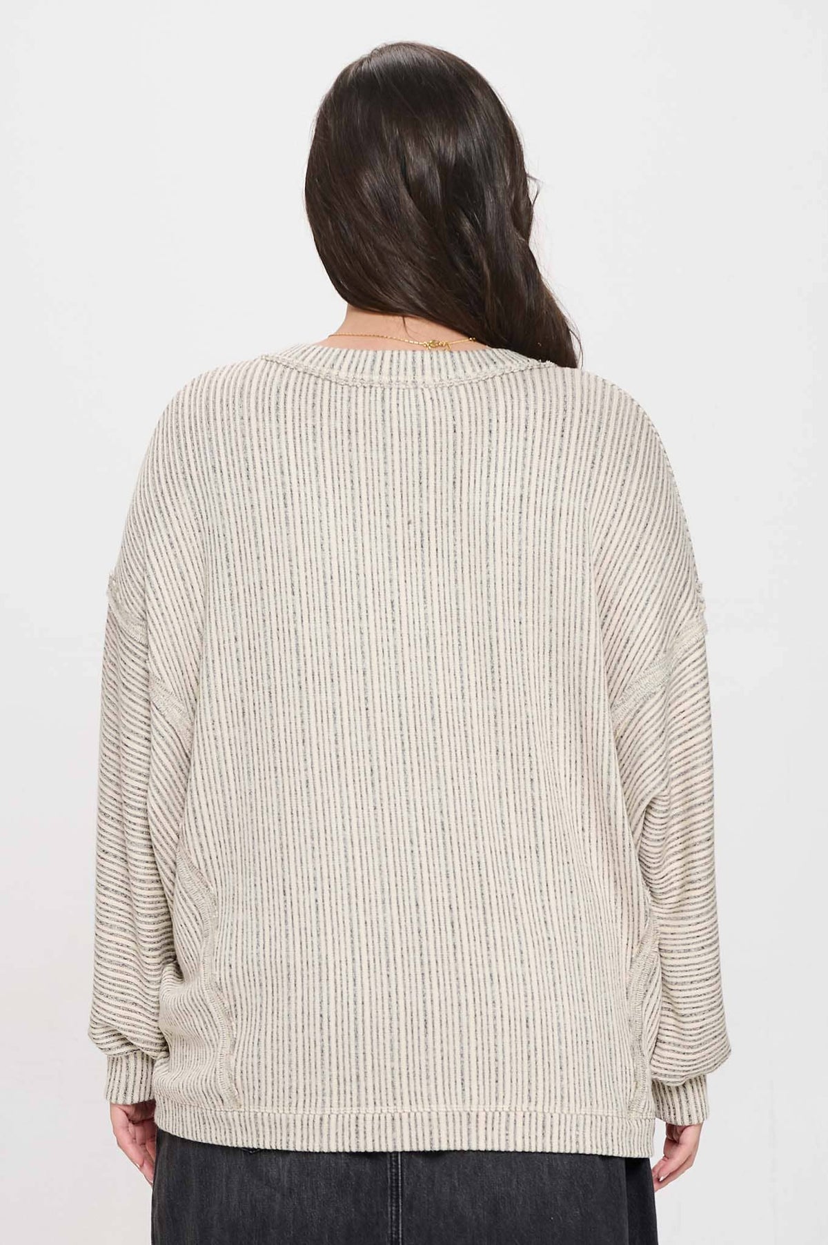 Zoey Casual V Neck Long Sleeve Plus Size Top: Taupe