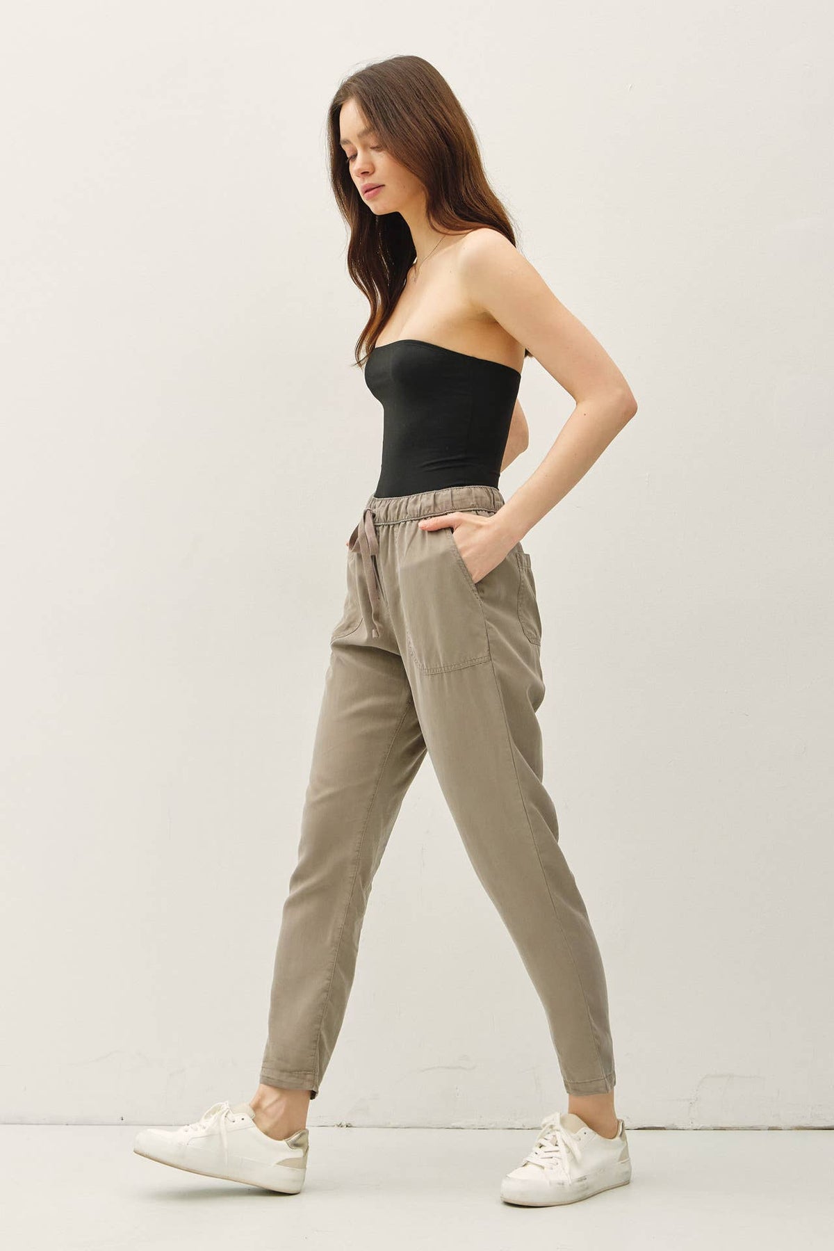 The Lara Lightweight Tencel Jogger – Taupe, Camel & Charcoal