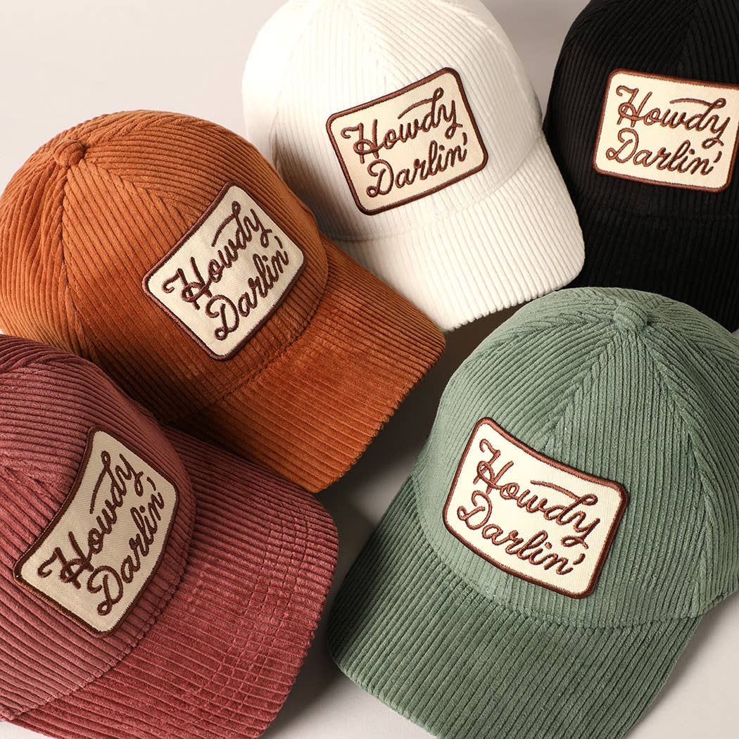 Howdy Darlin’ Corduroy Patch Baseball Cap – Vintage Western Adjustable Hat