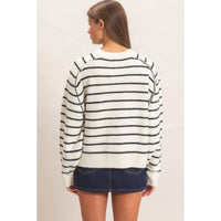 Easy Rhythm Stripe Henley Sweater: Cream