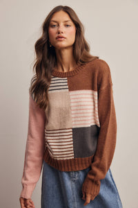 Worth the Mix Colorblock Sweater: Brown/ Multi