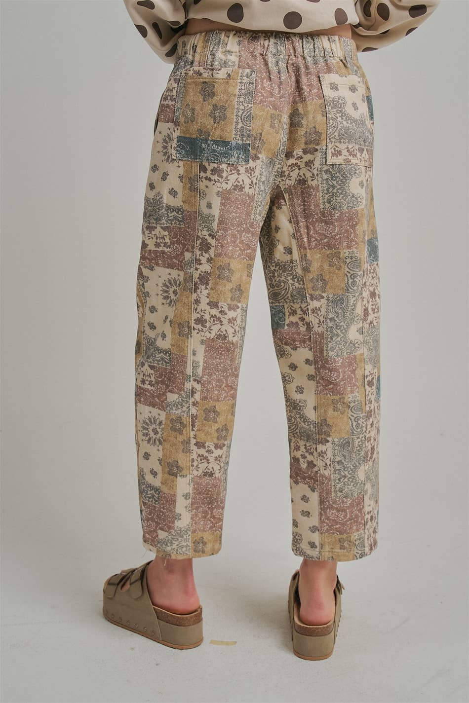 Autumn Story Patchwork Mid Rise Elastic Waist Drawstring Pants