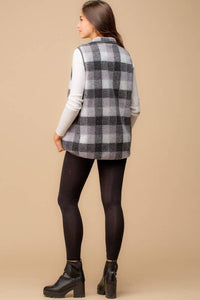 Sleigh Ride Soft and Cozy Plaid Sherpa Vest: Grey