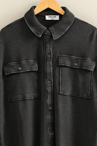 Maribel Oversized Mineral Washed Waffle Knit Shacket – Women’s Casual Button Down Shirt Jacket