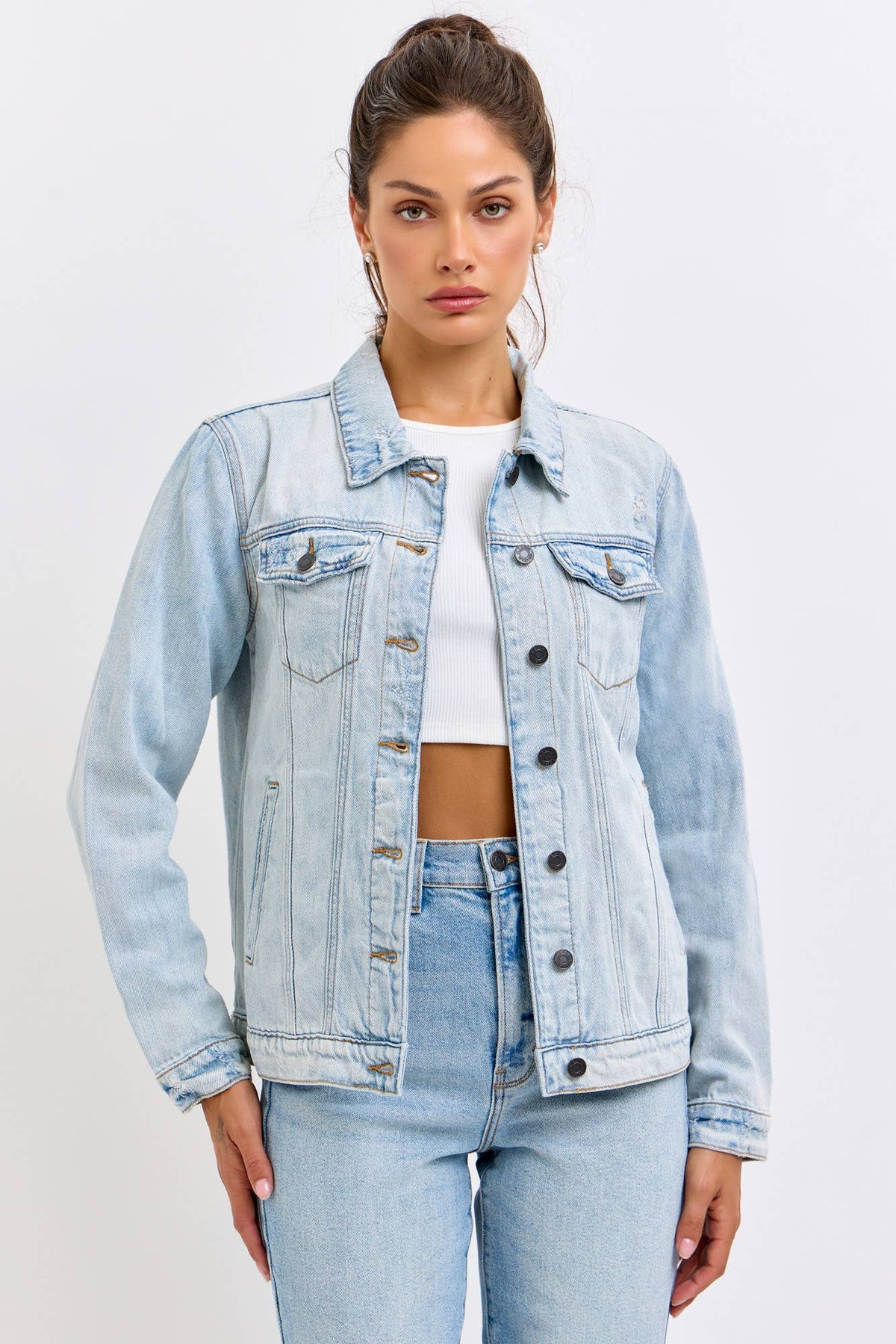 Delilah Oversized Denim Jacket – Women’s Lightweight Distressed Jean Jacket