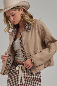 Just a Little Wild Barn Jacket: Taupe/ Leopard