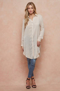 Cabo Semi Sheer Button Down Shirt Duster: Nude