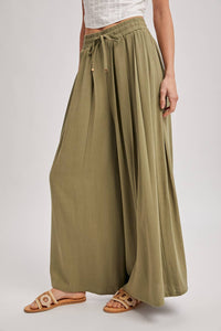 The Everly Flowing Wide Leg Pants: Lt Olive – High Waist Drawstring Palazzo