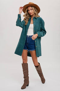 Clara Oversized Corduroy Jacket – Mocha Button-Down Shacket with Pockets