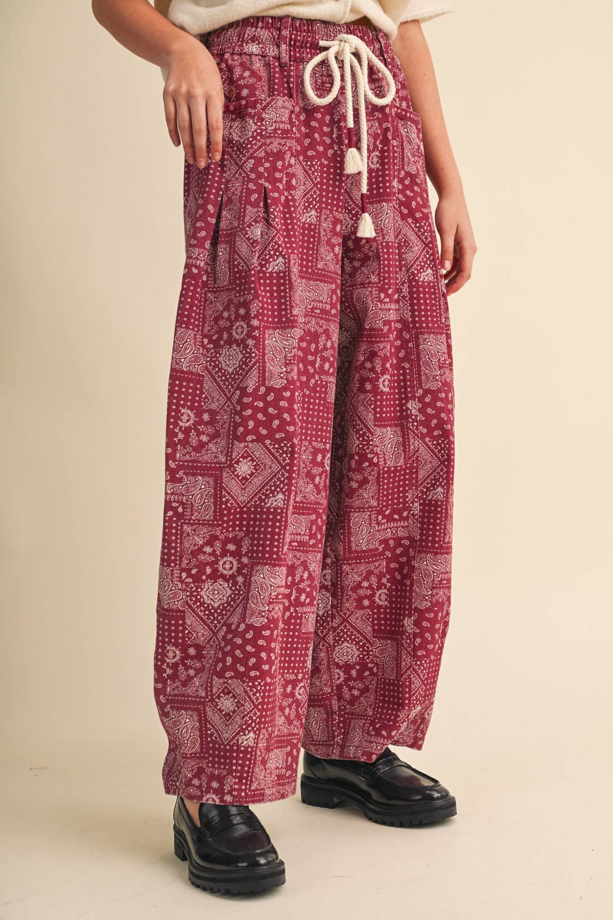 The Jolene Bandana Barrel Pants: Berry Brick
