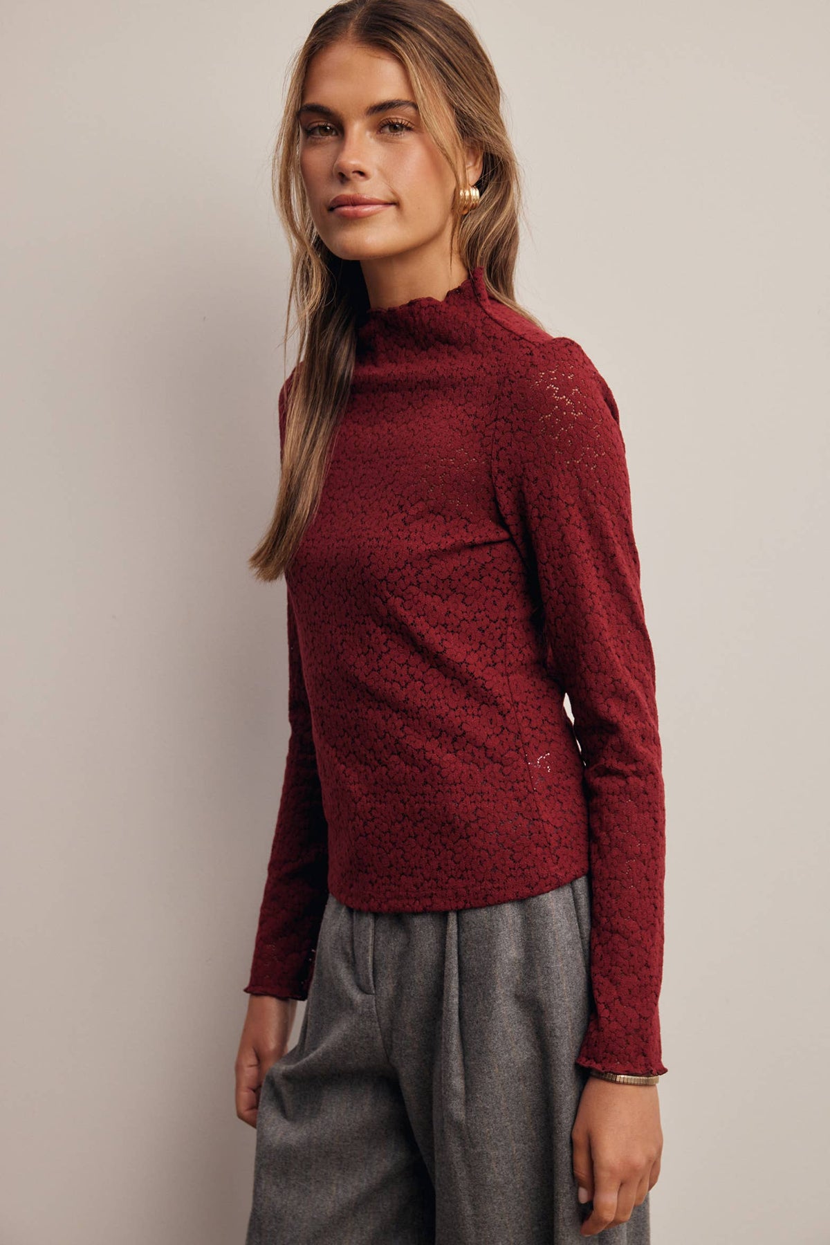 After Hours Lace Top: Burgundy