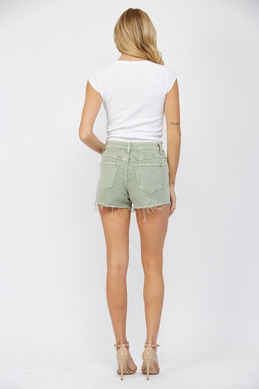 Mica Denim High Rise Vintage Wash Shorts: Gypsy Green
