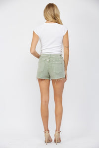 Mica Denim High Rise Vintage Wash Shorts: Gypsy Green