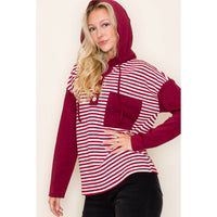 COLOR BLOCK STRIPED HOODIE TOP: OLIVE / S-M-L-XL(2-2-2-1)