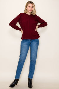 Clara Smocked High Neck Long Sleeve Top – Ruffle Detail Blouse